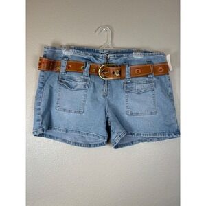 Y2K Bailey's Point Denim Shorts Size 18 Womens Blue Jean Belted Cargo Pocket‎